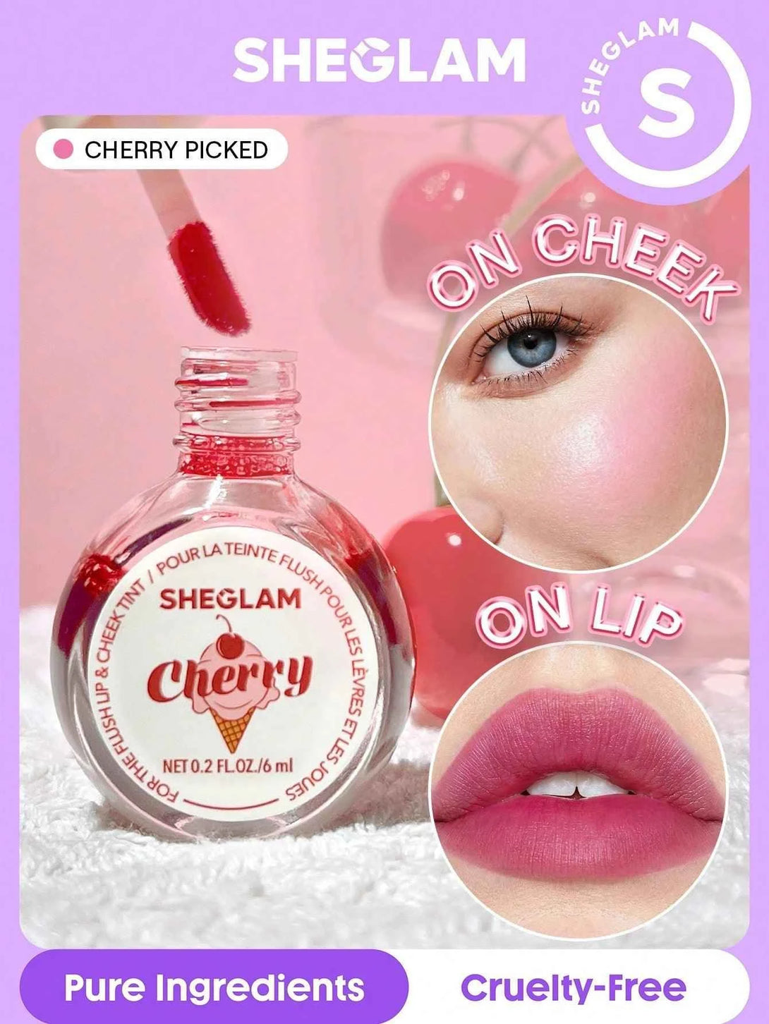 SHEGLAM For The Flush Lip & Cheek Tint Long-Lasting Matte Finish Lip Tint Easy-To-Use Lightweight Blush Moisturizing Lip Stain Liquid Lipstick