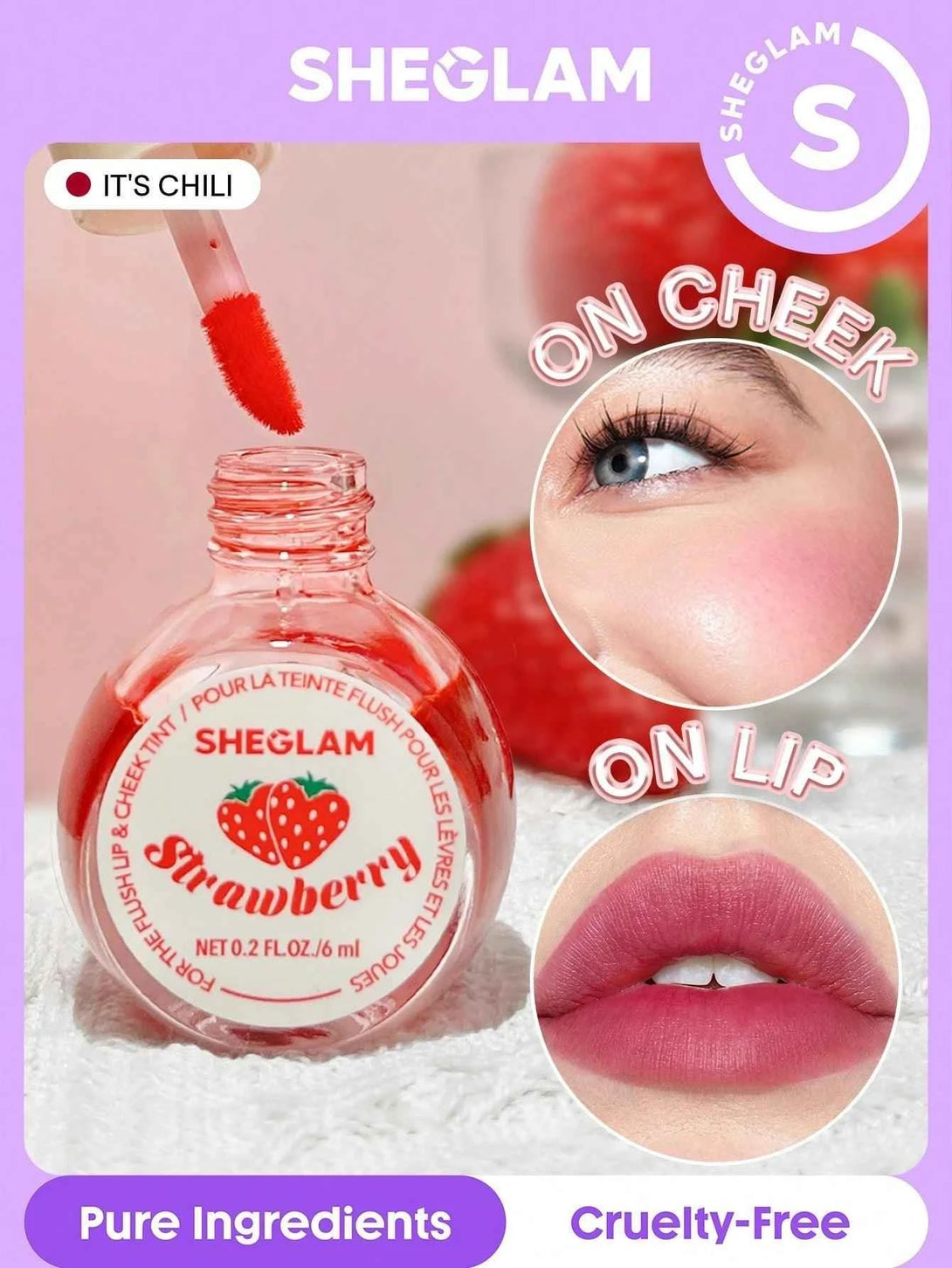 SHEGLAM For The Flush Lip & Cheek Tint Long-Lasting Matte Finish Lip Tint Easy-To-Use Lightweight Blush Moisturizing Lip Stain Liquid Lipstick