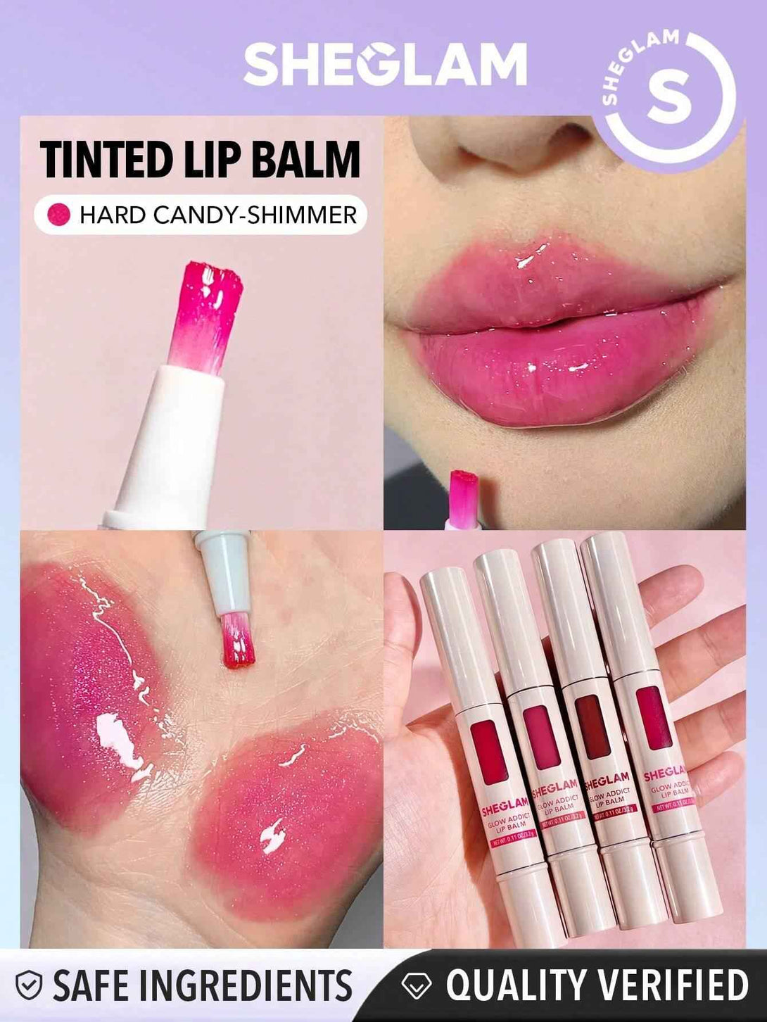 SHEGLAM Glow Addict Lip Balm-Peach Juice Moisterizing Lip Care High Shine Finish Brown Lip Gloss With Brush