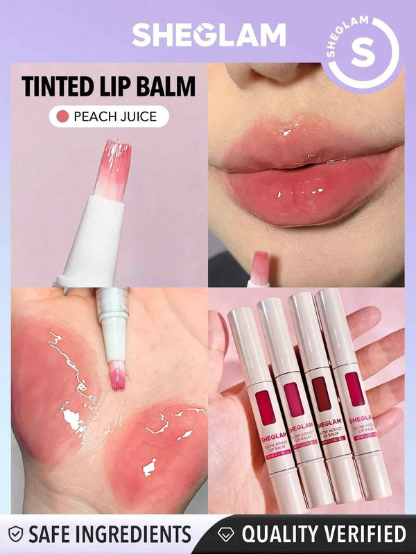 SHEGLAM Glow Addict Lip Balm-Peach Juice Moisterizing Lip Care High Shine Finish Brown Lip Gloss With Brush
