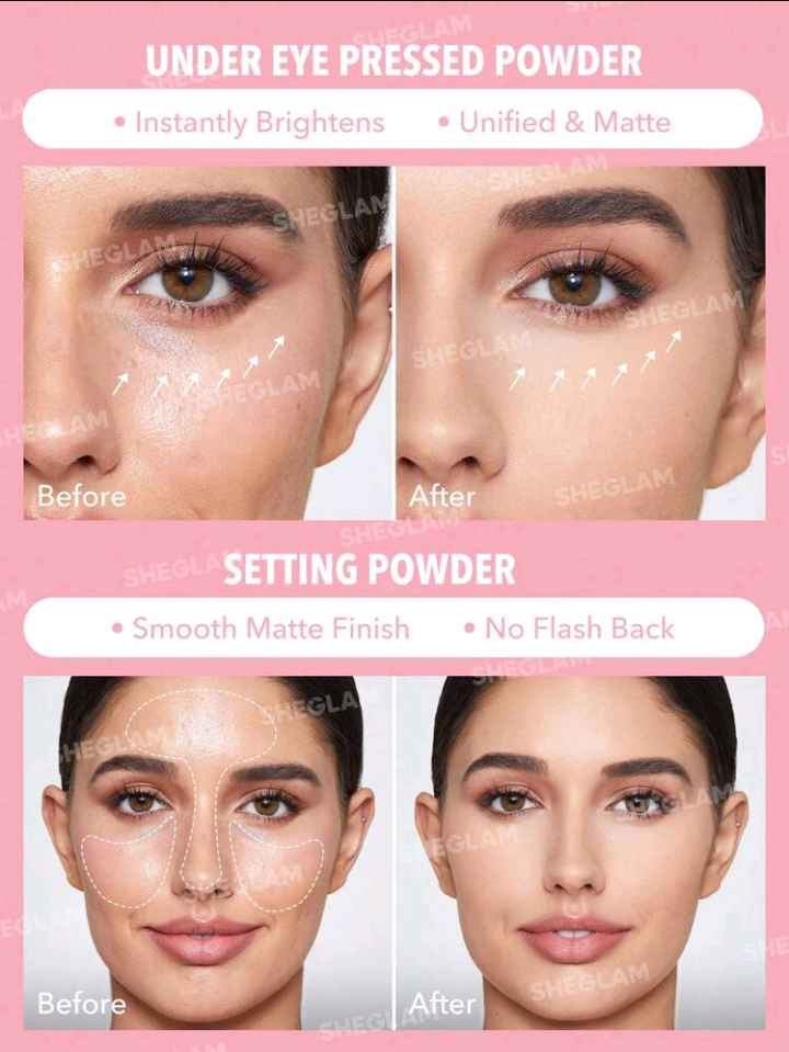 SHEGLAM Insta-Ready Face & Under Eye Setting Powder Duo-Taro Oil-Control Poreless Flawless Full Coverage Lightweight Pressed Powder Loose Setting Powder Smoother-Looking Setting Powder