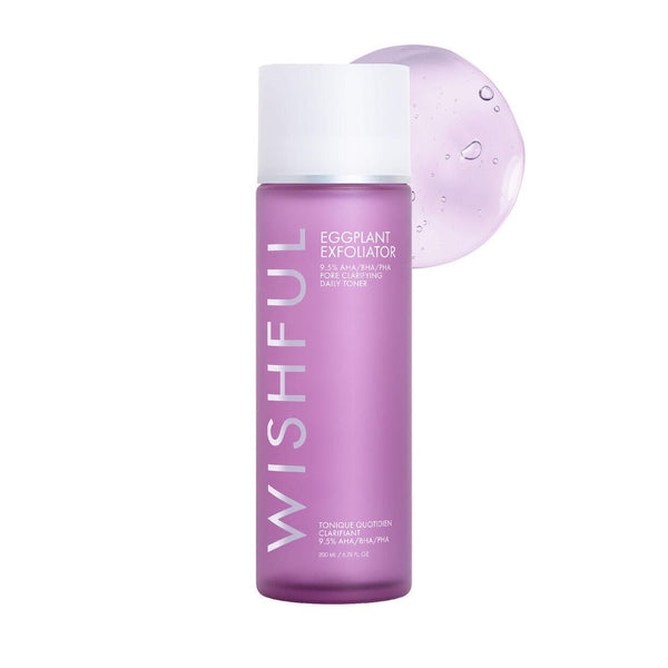 WISHFUL Eggplant Exfoliator: 9.5% AHA, BHA & PHA Pore Clarifying Daily Toner - Dazzlea