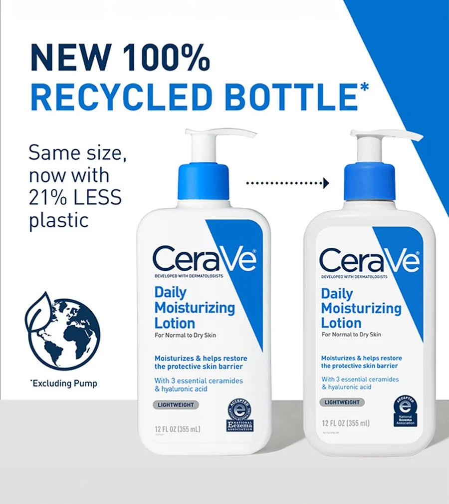 CeraVe Daily Moisturizing Lotion for Dry Skin, Body Lotion & Face Moisturizer with Hyaluronic Acid and Ceramides, Daily Moisturizer, Fragrance Free, Oil-Free, 12 Ounce 355ml