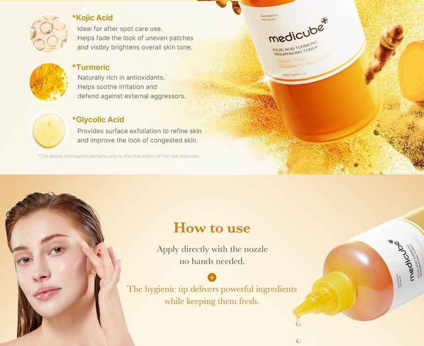medicube Kojic Acid Turmeric Resurfacing Toner for Face & Body 250ml